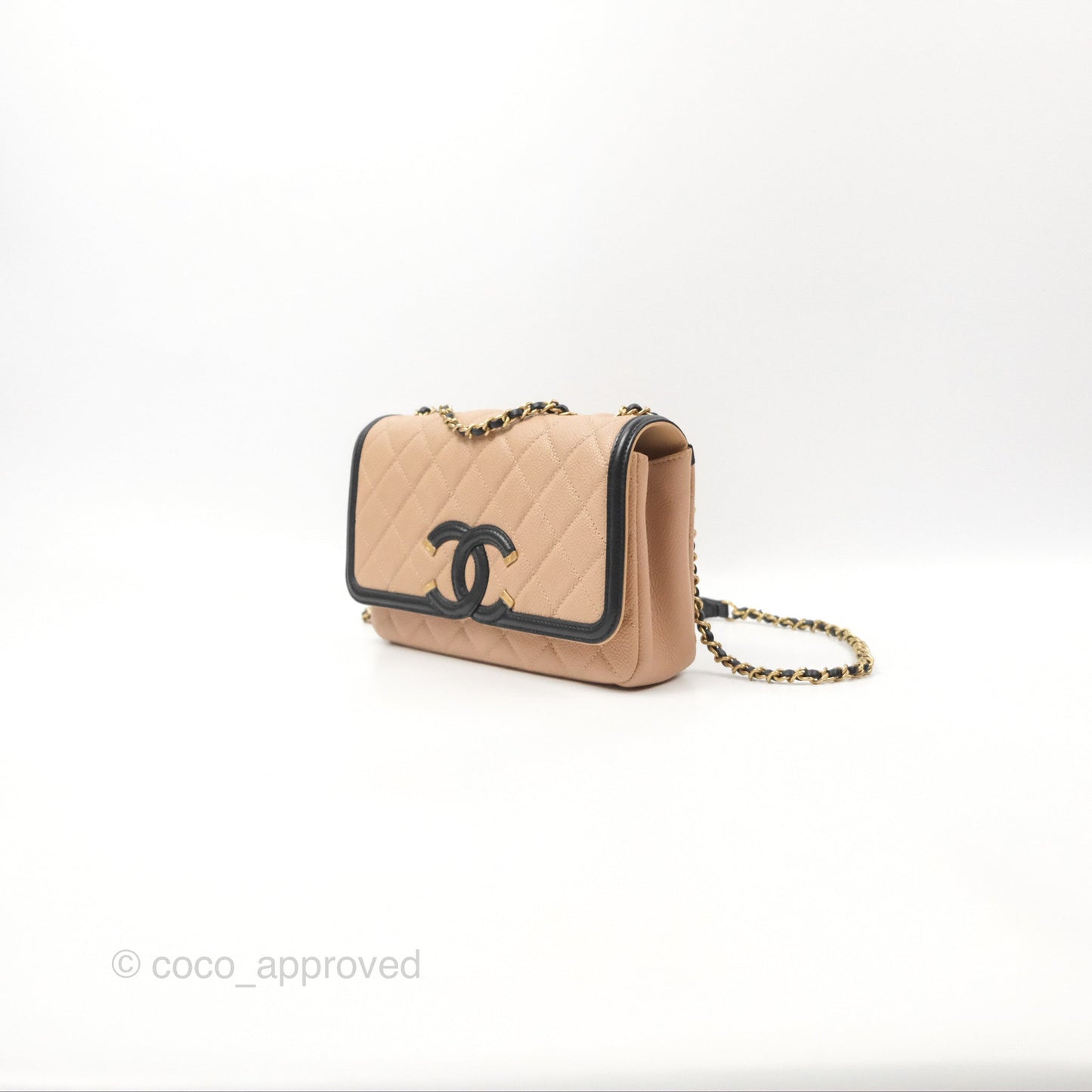 Chanel Quilted Small CC Filigree Flap Beige Black Caviar