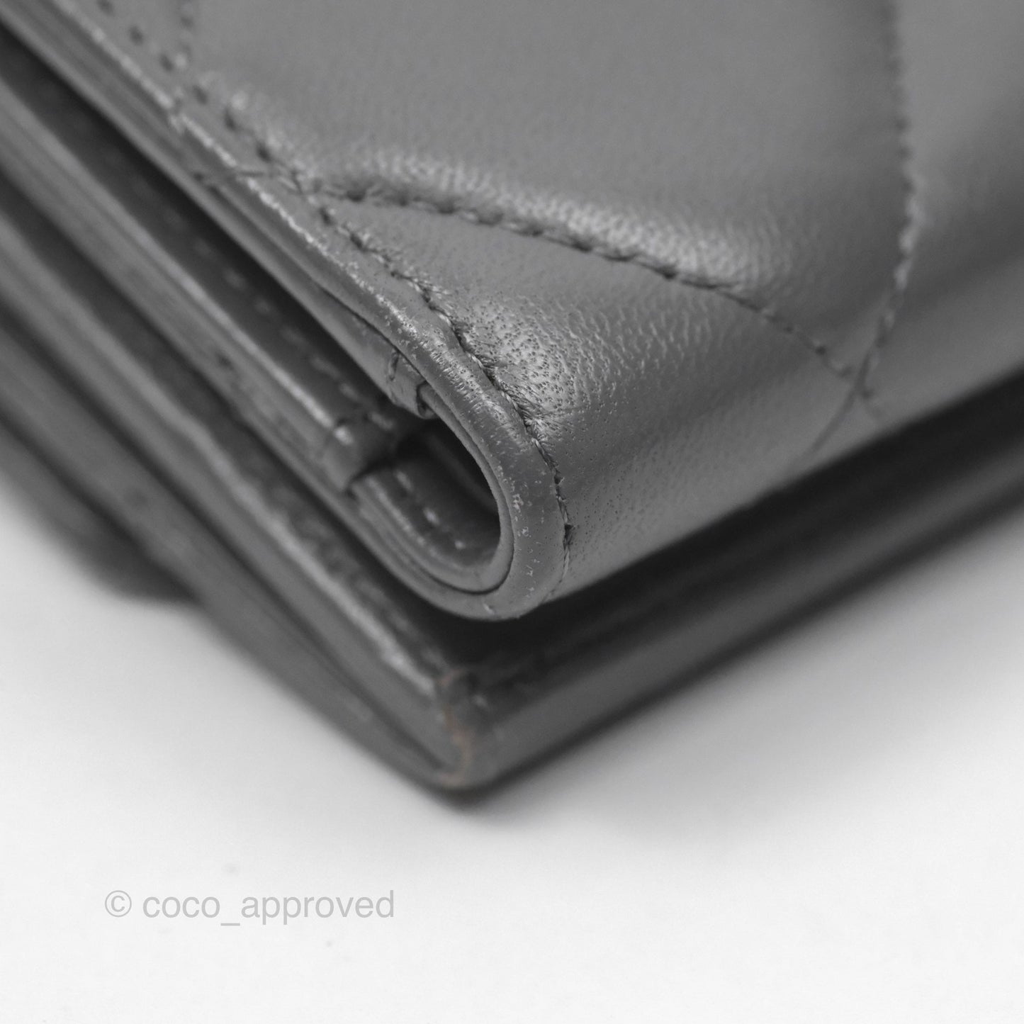 Chanel 19 Grey Short Trifold Wallet Lambskin Silver Hardware