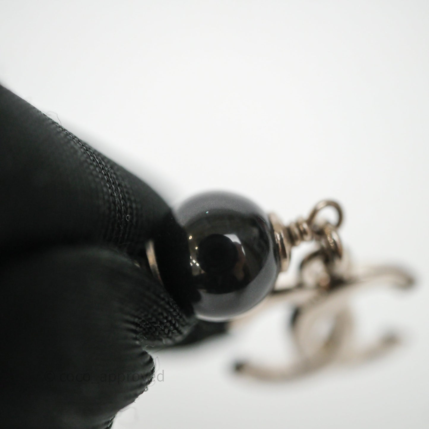 Chanel CC Black/ Green Resin Drop Earrings Silver Tone 26X