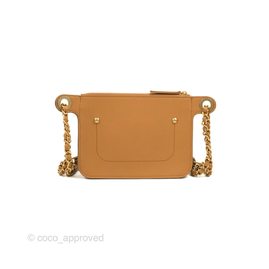 Chanel Flap Waist Bag with Leather & Tweed Coin Purses Dark Beige Calfskin