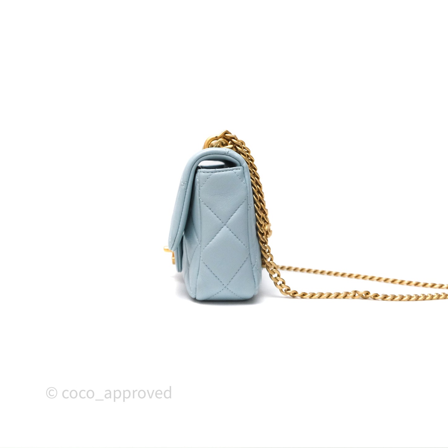 Chanel Quilted Enamel Pending CC Mini Square Flap Baby Blue Lambskin 22P