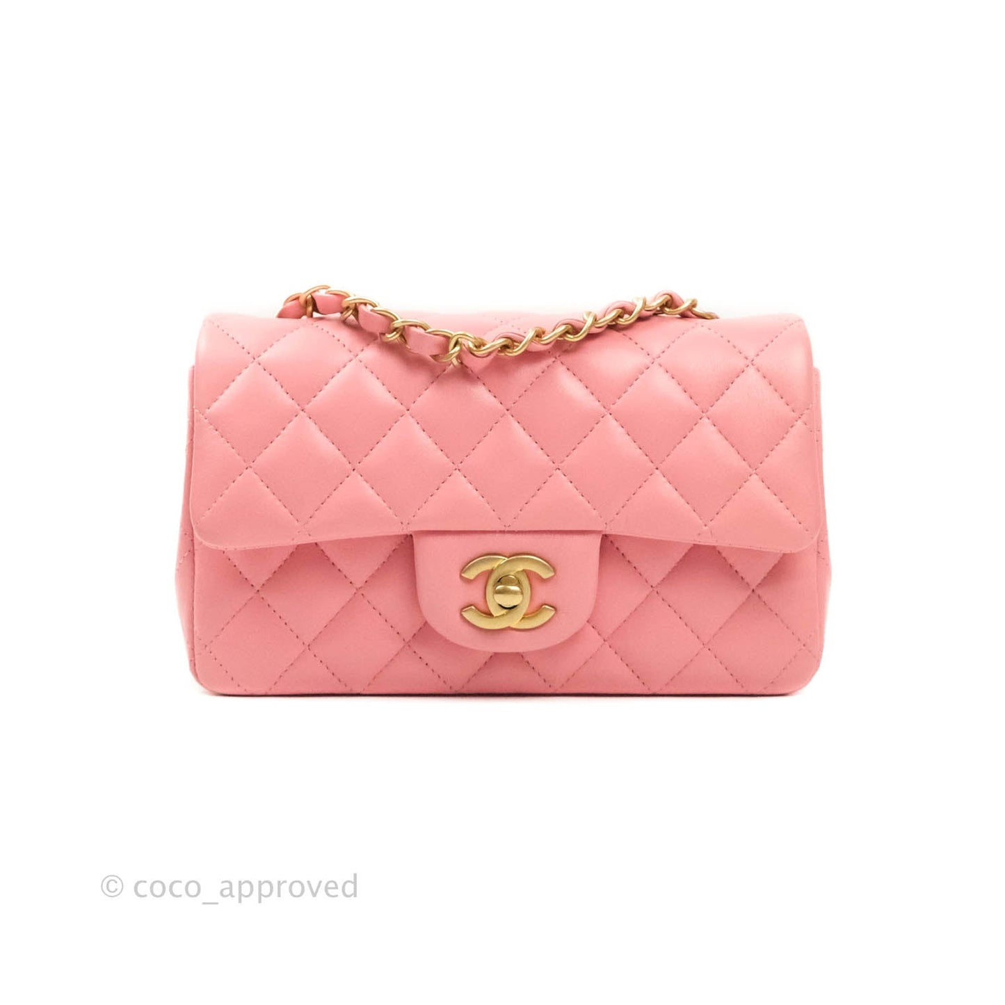 Chanel Quilted Mini Rectangular Pink Lambskin Aged Gold Hardware
