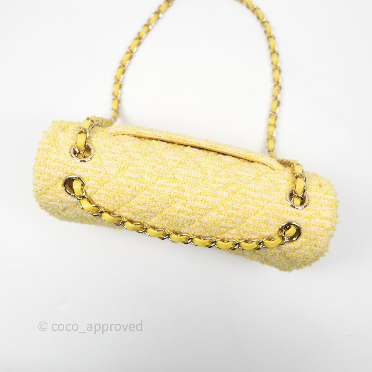 Chanel Classic M/L Medium Flap Quilted Yellow Tweed Gold Hardware