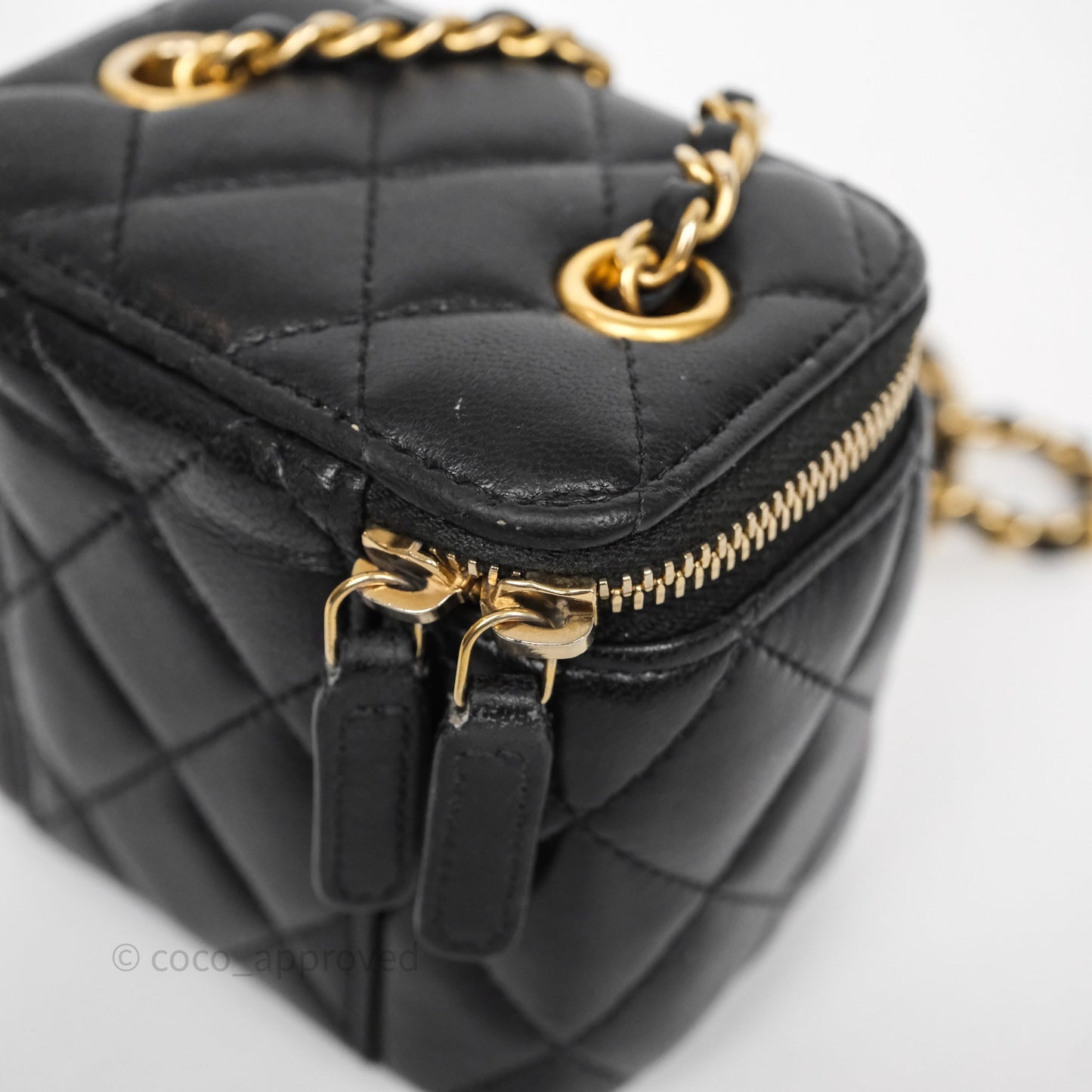Chanel Mini Black Lambskin Vanity Pearl Crush With Chain Gold Hardware