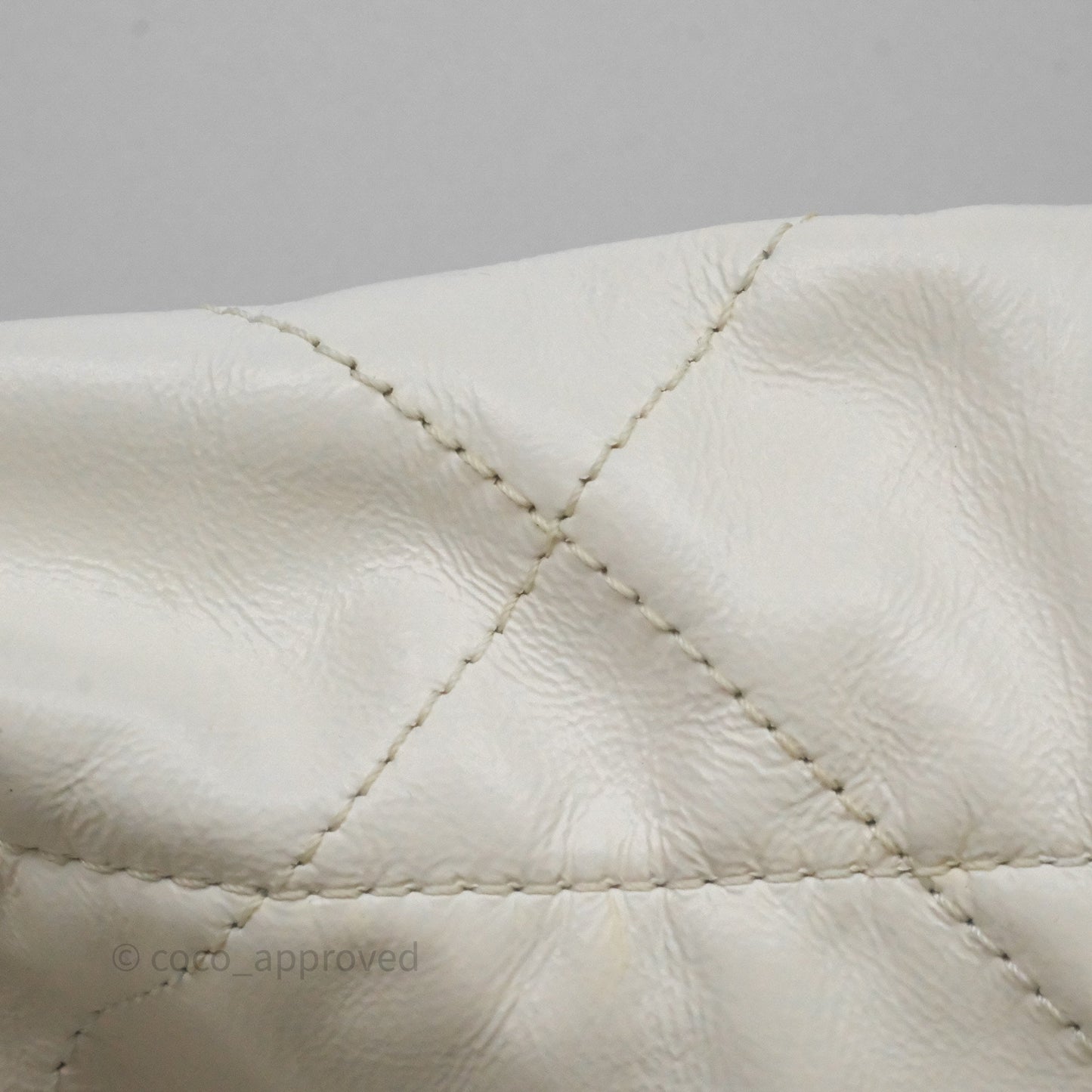 Chanel 22 Small White Aged Calfskin Black Logo Aged Gold Hardware