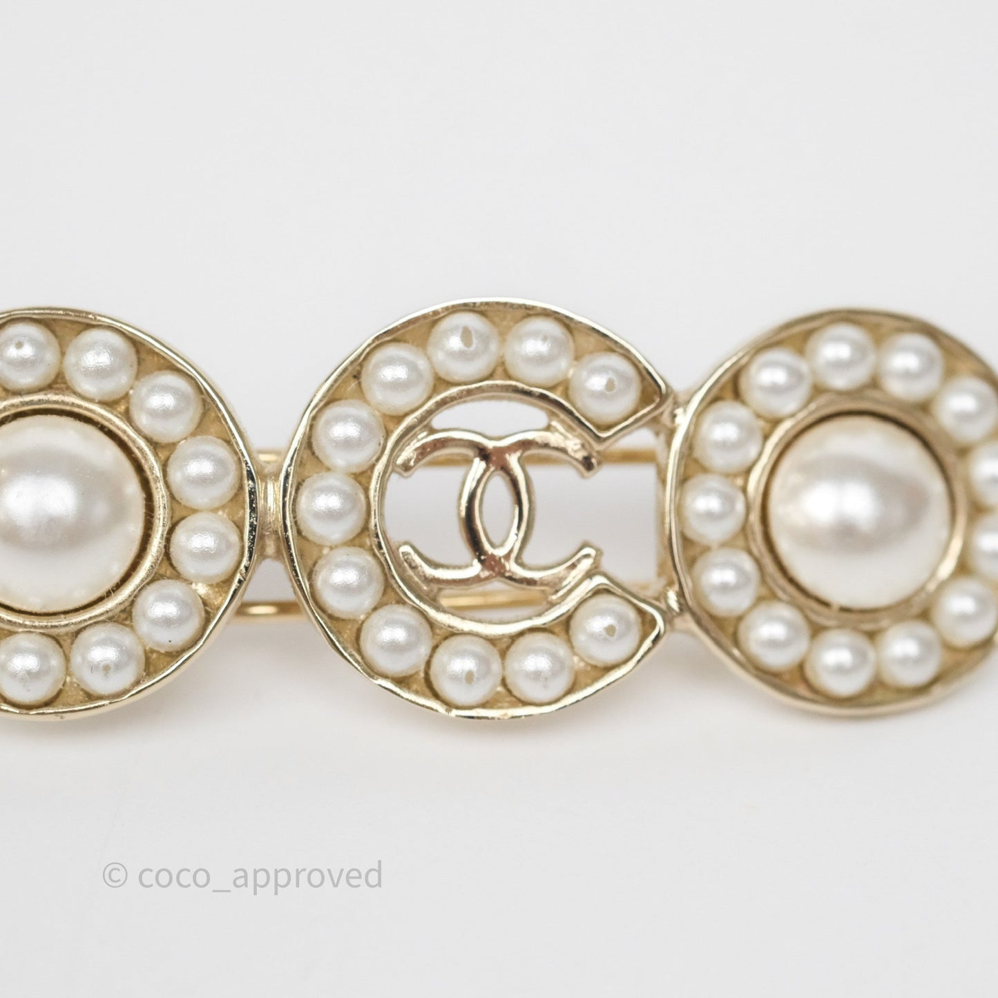 Chanel CC Coco Pearl Hair Clip Gold Tone 21P