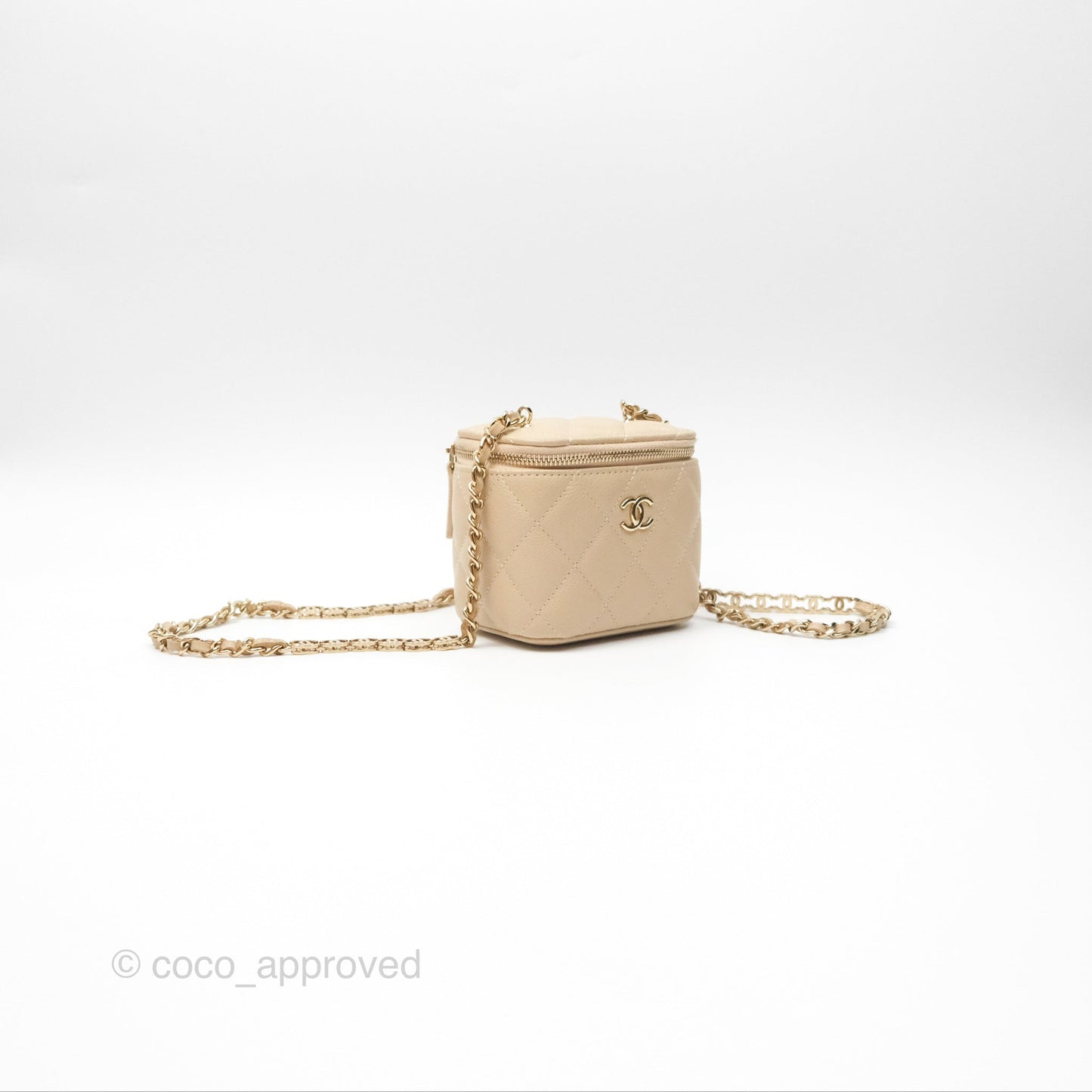 Chanel Mini Vanity With CC Chain Light Beige Caviar Gold Hardware