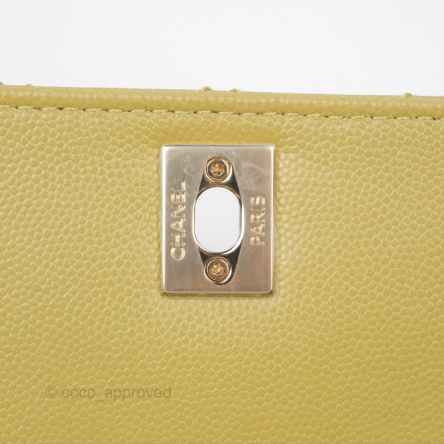 Chanel Quilted Mini Coco Handle Caviar Olive Green Gold Hardware