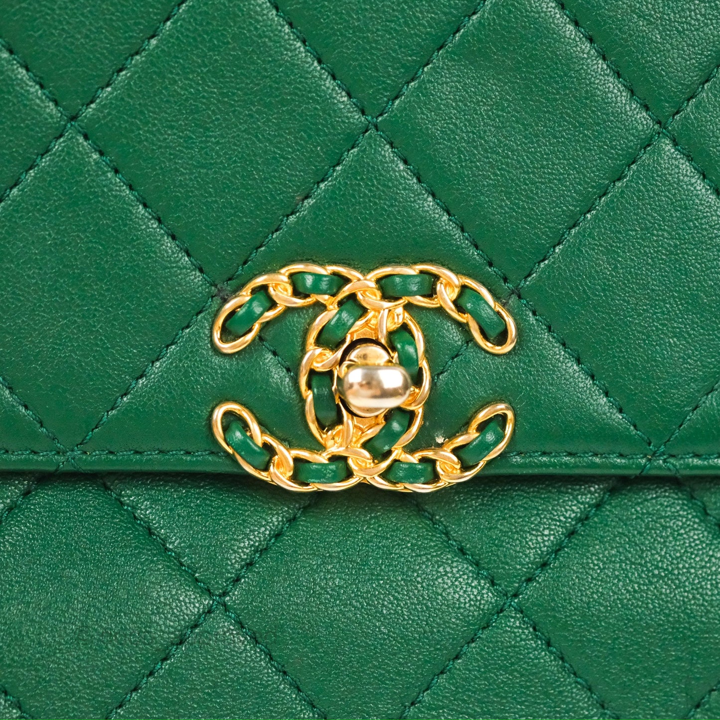 Chanel Chain Infinity Top Handle Bag Green Lambskin Aged Gold Hardware