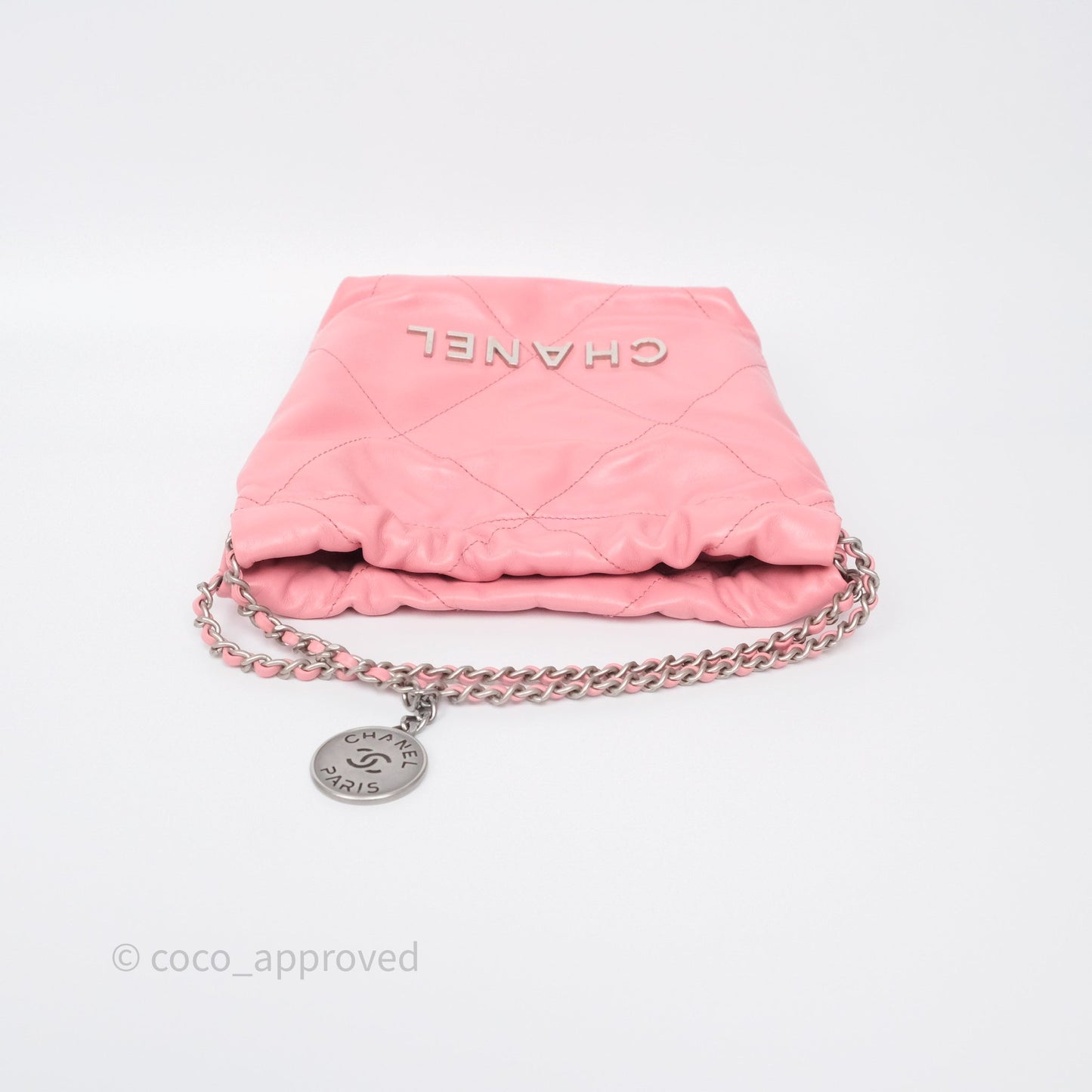 Chanel 22 Mini Bag Pink Shiny Crumpled Calfskin Matte Silver Hardware