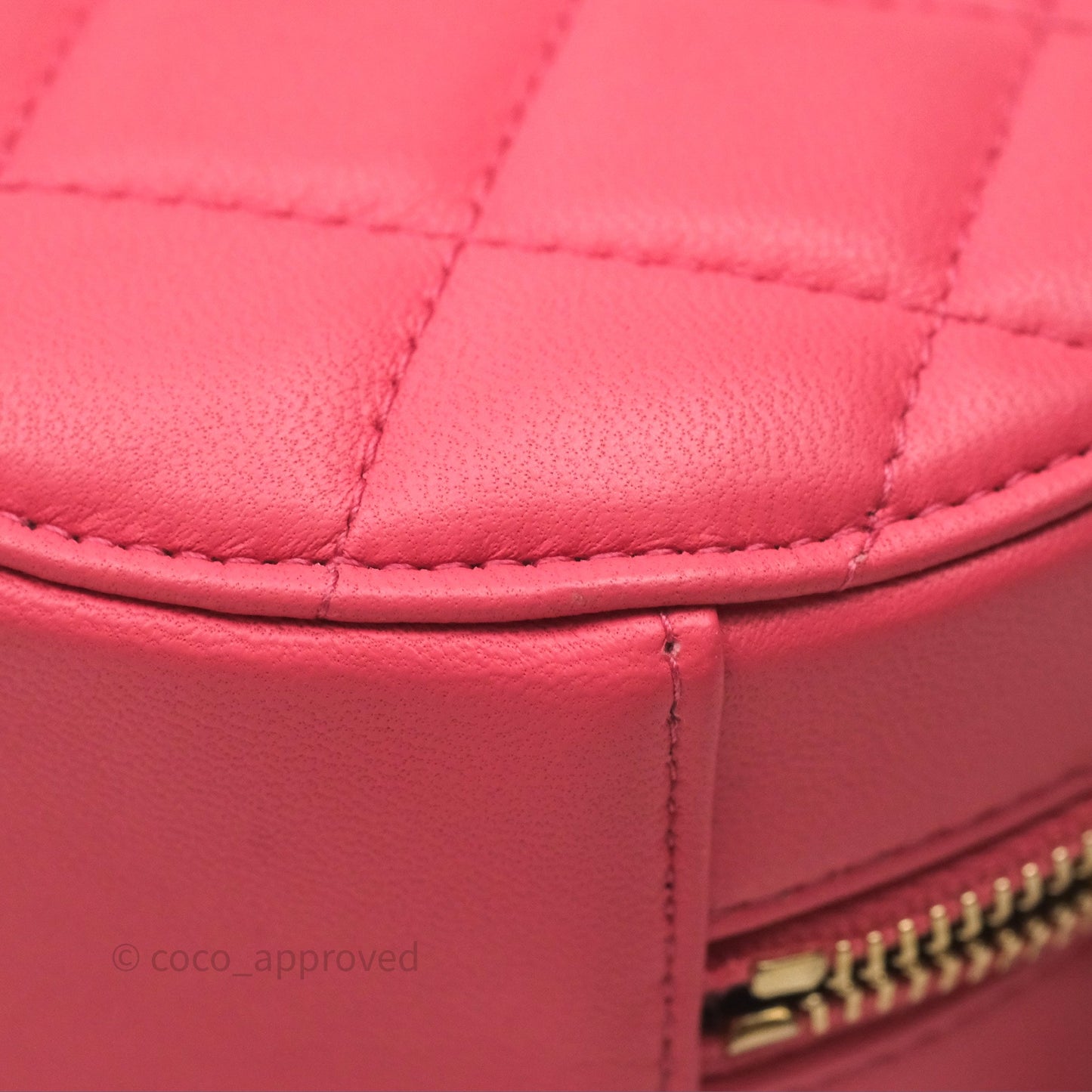 Chanel Quilted Pearl Crush Round Clutch With Chain Pink Lambskin Aged Gold Hardware