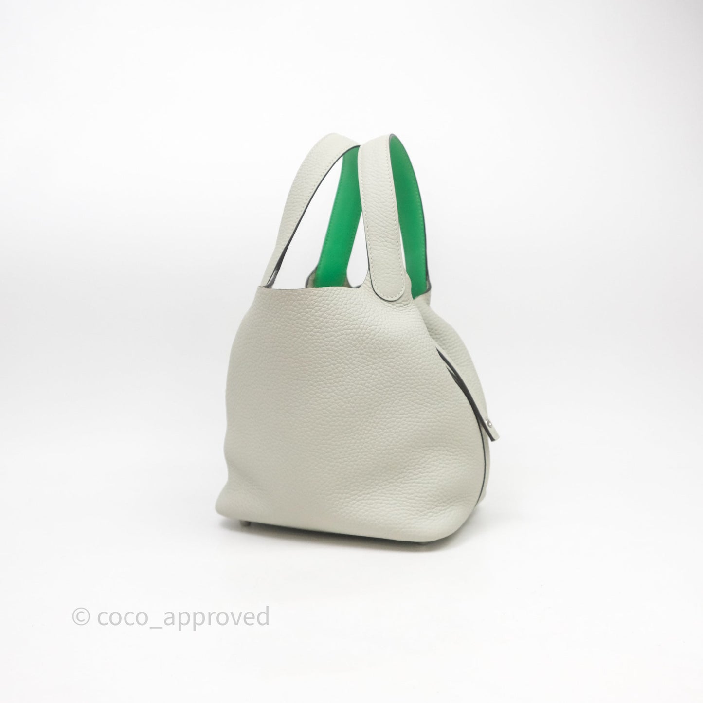 Hermes Picotin 18 Gris Neve/Vert 0V Comics Clemence Palladium Hardware