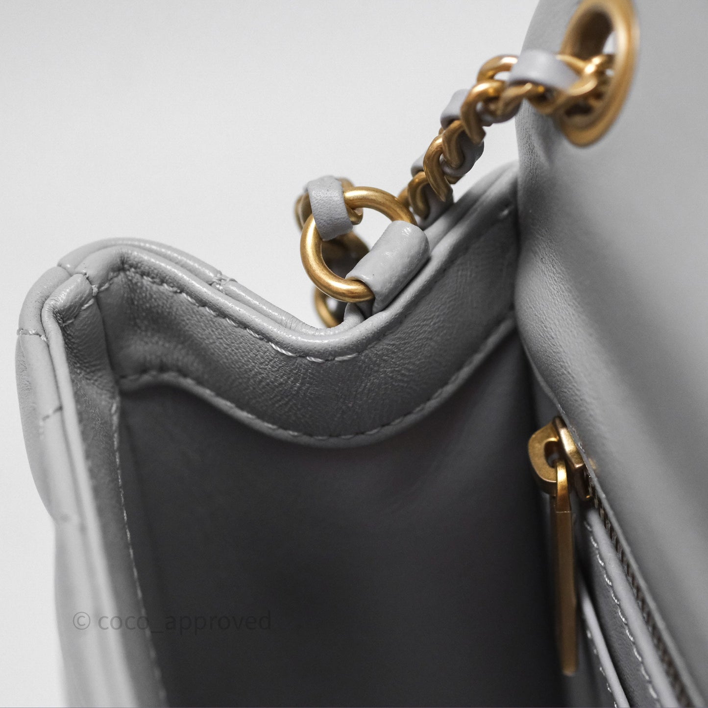 Chanel Mini Square Pearl Crush Quilted Grey Lambskin Aged Gold Hardware
