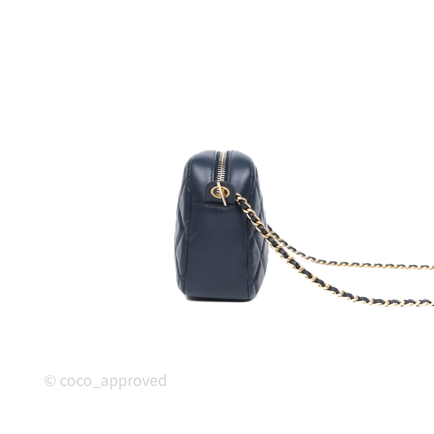 Chanel CC Camera Bag Quilted Navy Lambskin Aged Gold Hardware