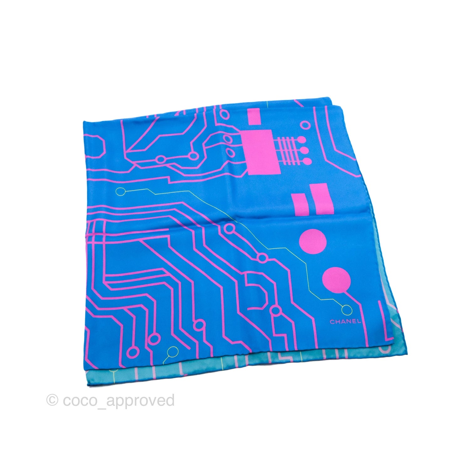 Chanel CC Square Silk Scarf Blue/Pink/Yellow