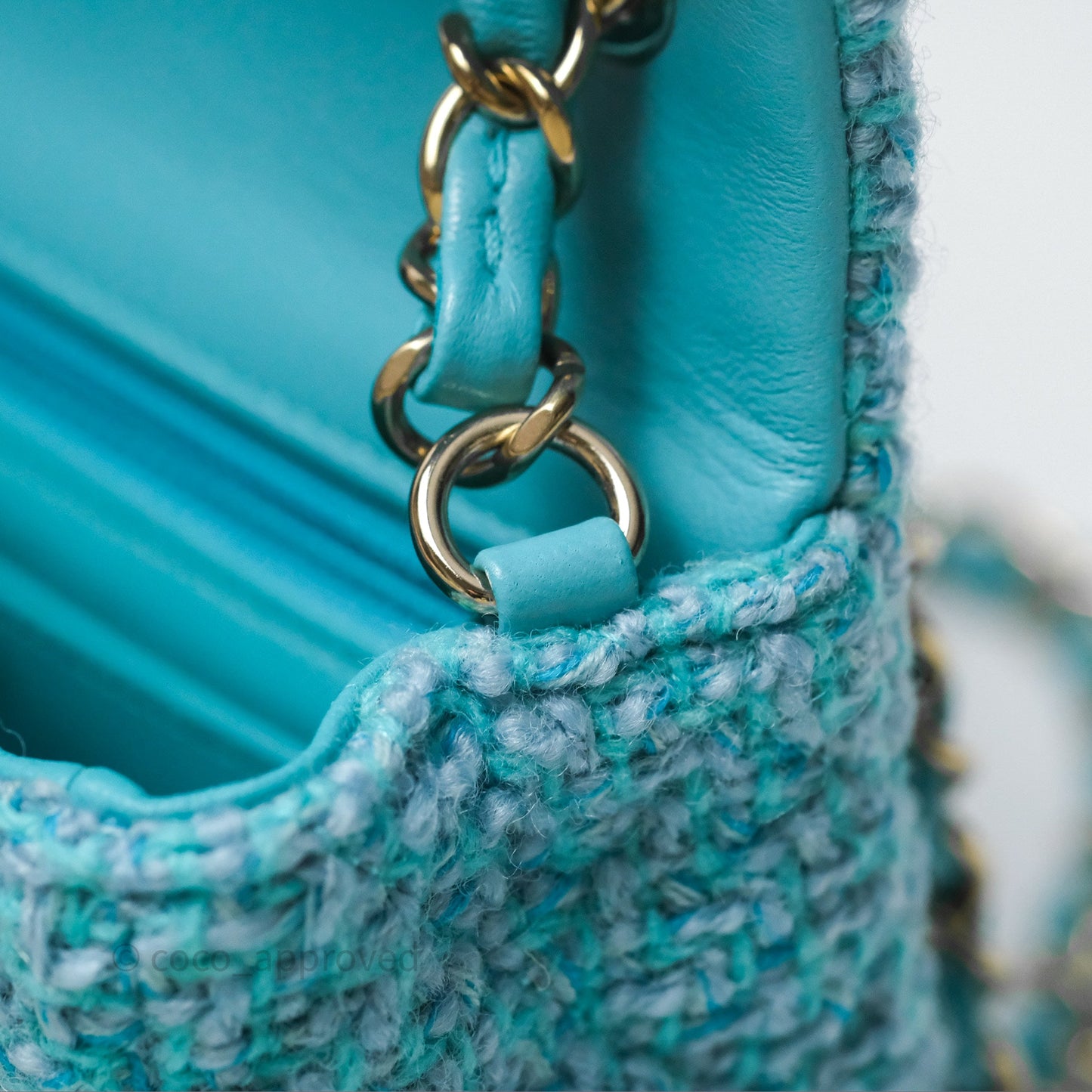 Chanel Quilted Mini Rectangular Flap Blue Tweed Gold Hardware