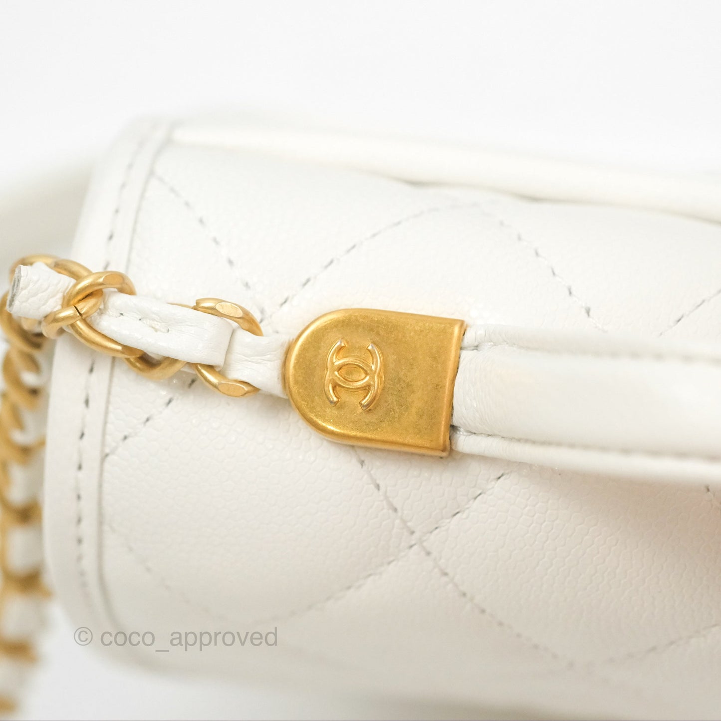 Chanel Mini School Memory Top Handle Flap White Caviar 22K