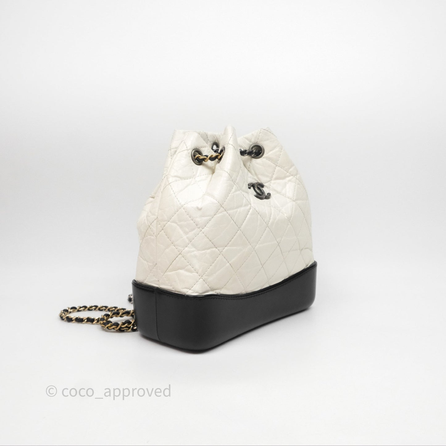 Chanel Small Gabrielle Backpack White Black Aged Calfskin