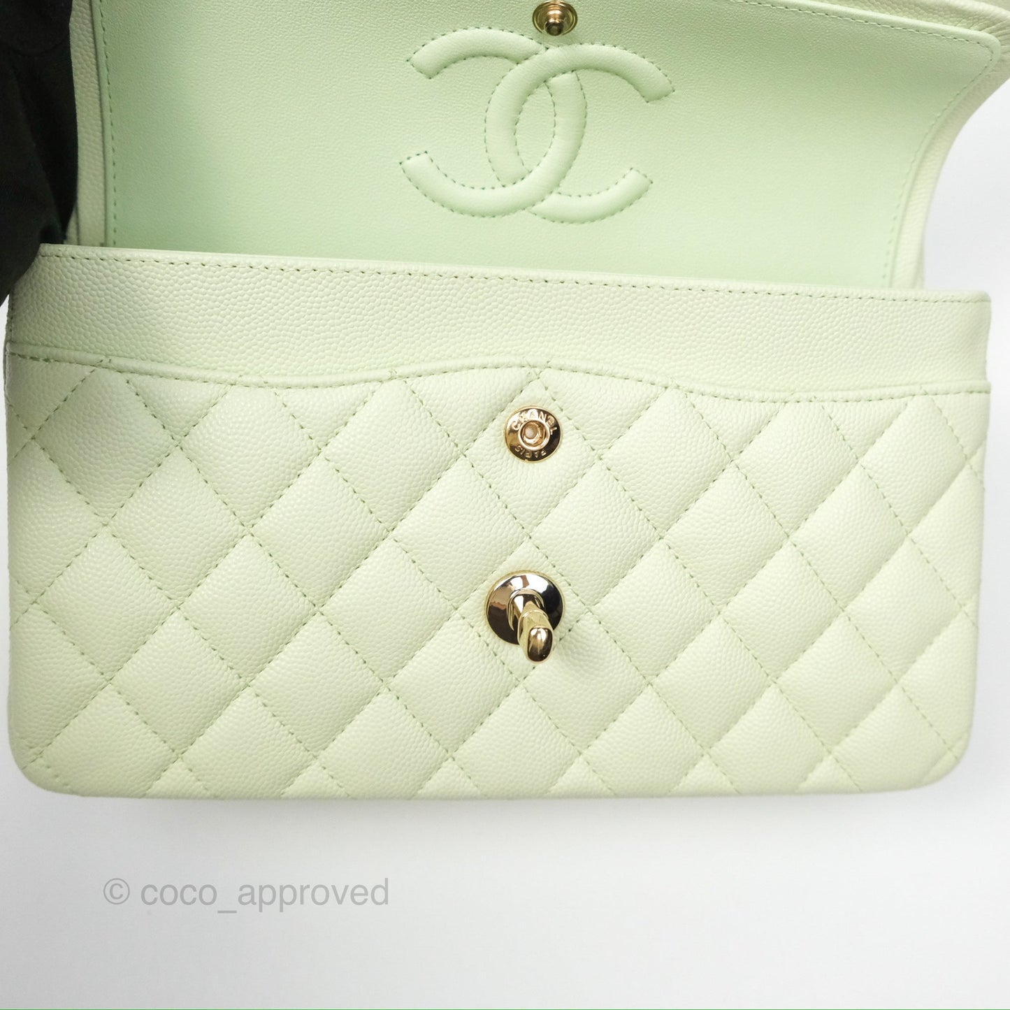 Chanel Small Classic Quilted Flap Mint Green Caviar Gold Hardware 22C