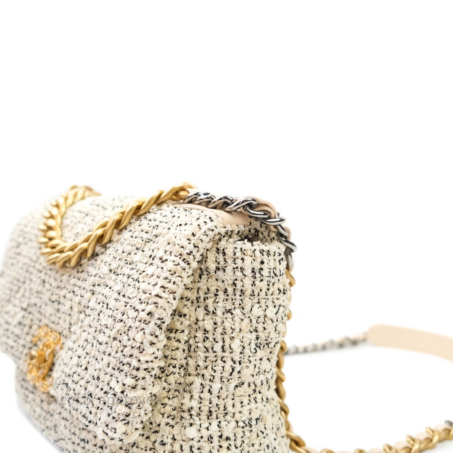 Chanel 19 Small Tweed Cream Mixed Hardware