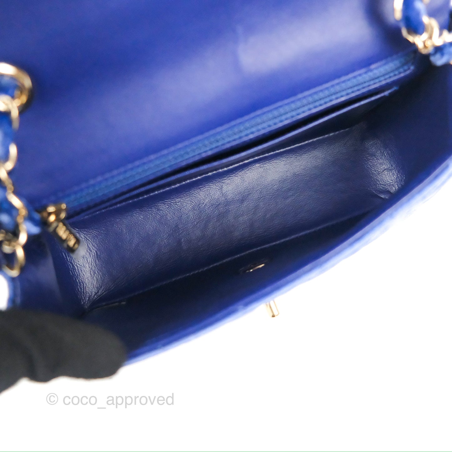 Chanel Quilted Mini Rectangular Flap Blue Velvet Gold Hardware