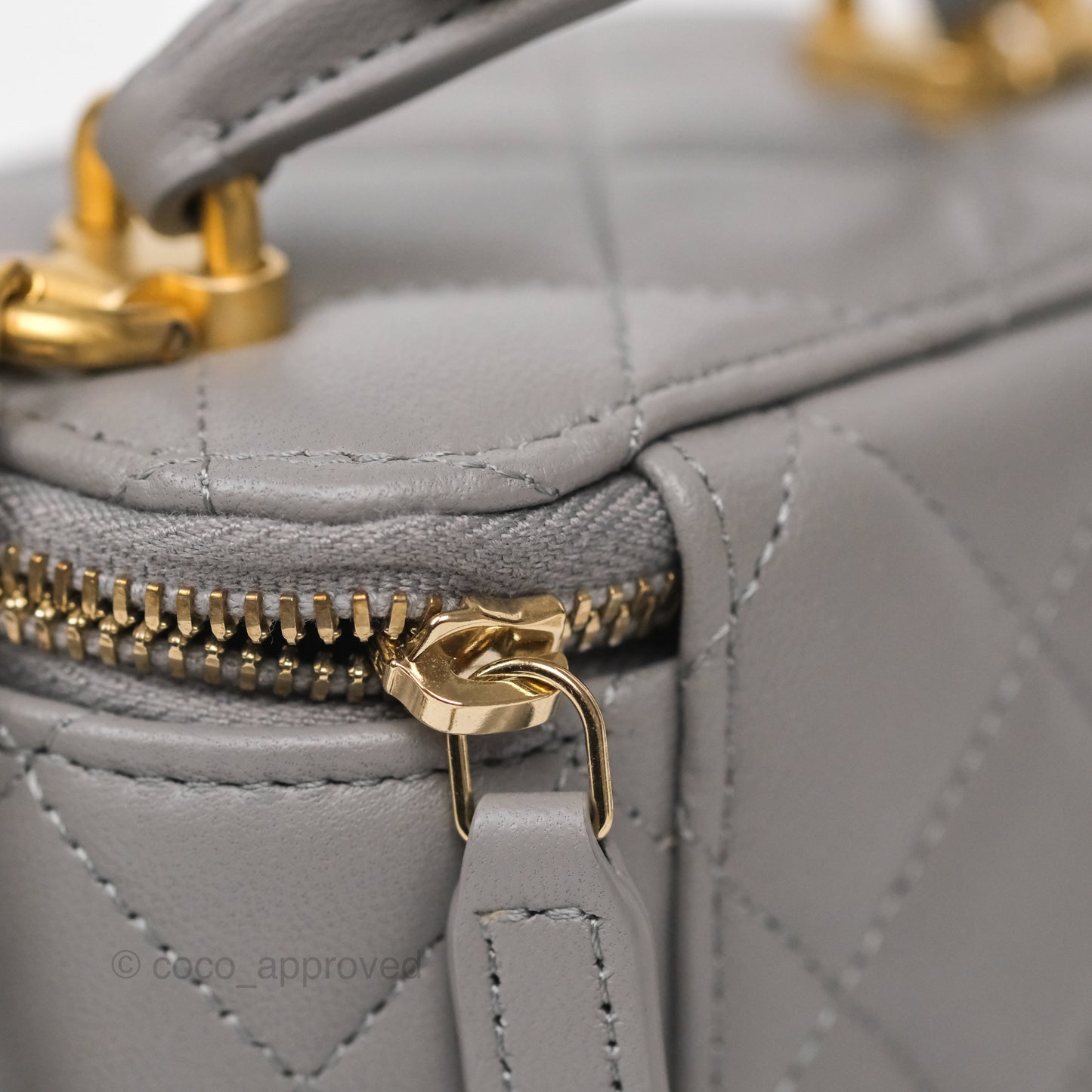 Chanel Mini Metal Top Handle Vanity With Chain Grey Lambskin Aged Gold Hardware