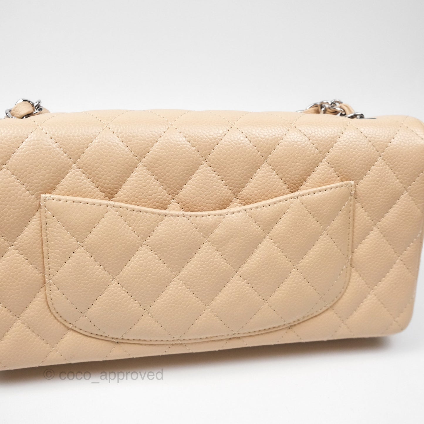 Chanel Quilted East West Flap Beige Caviar Silver Hardware