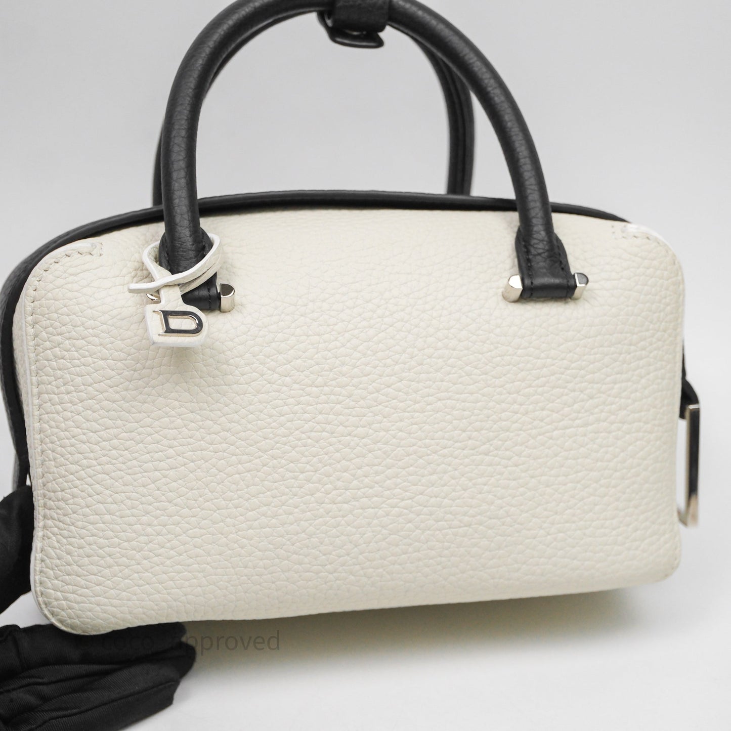 Delvaux Cool Box Mini Taurillon Soft Grained White/Black Calfskin Silver Hardware
