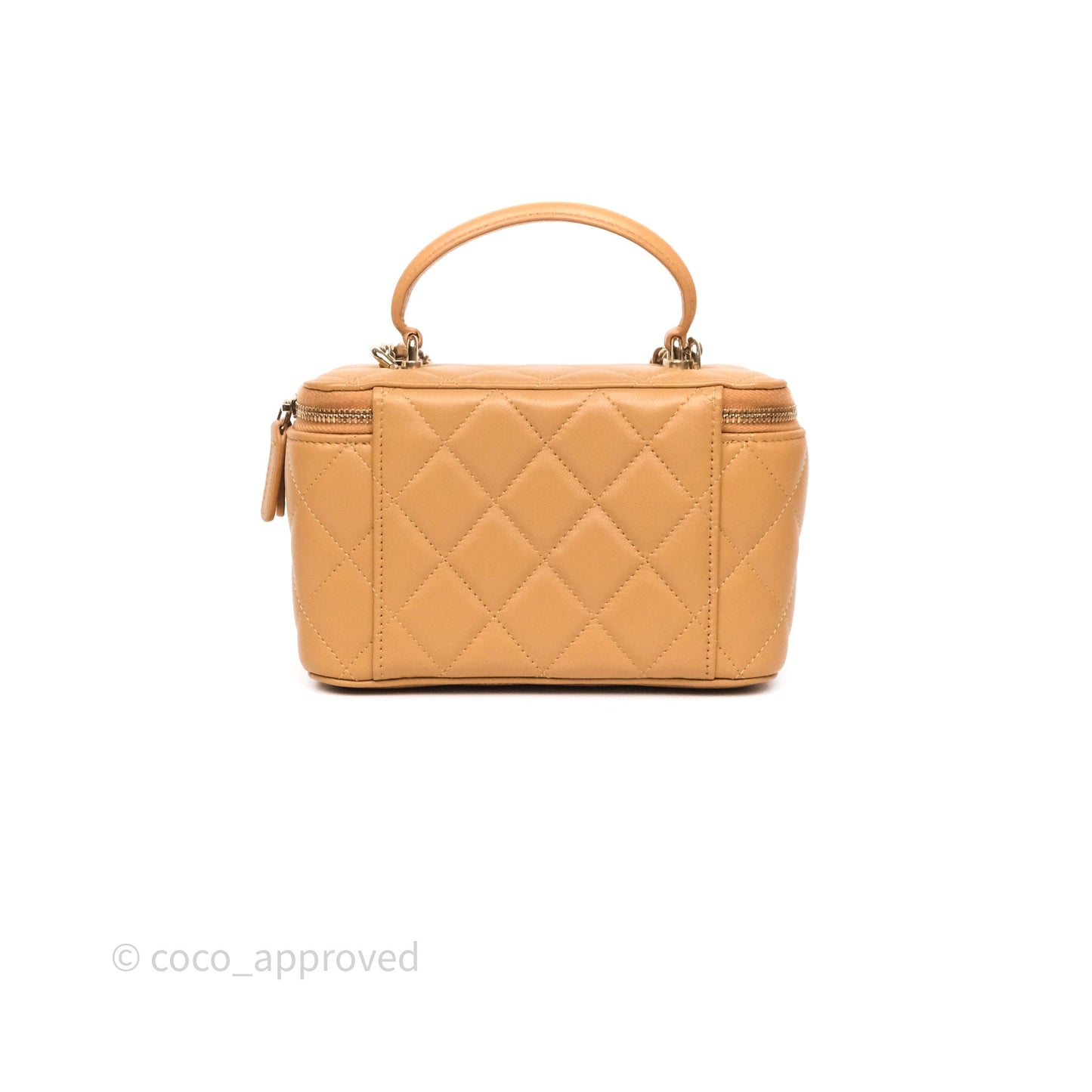Chanel Top Handle Vanity with Chain Caramel Beige Lambskin Gold Hardware