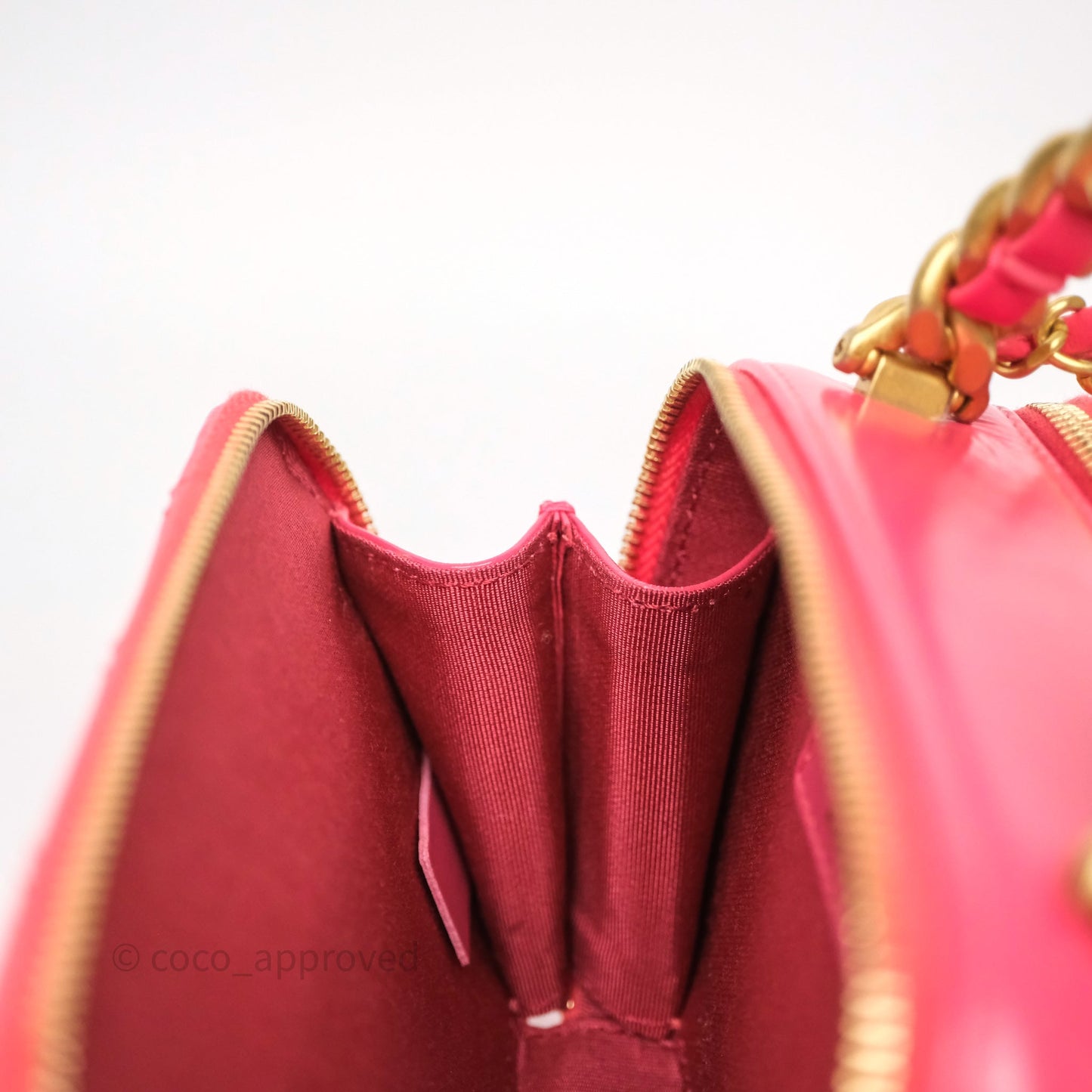 Chanel Small Top Handle Vanity Case Hot Pink Shiny Crumpled Calfskin Aged Gold Hardware