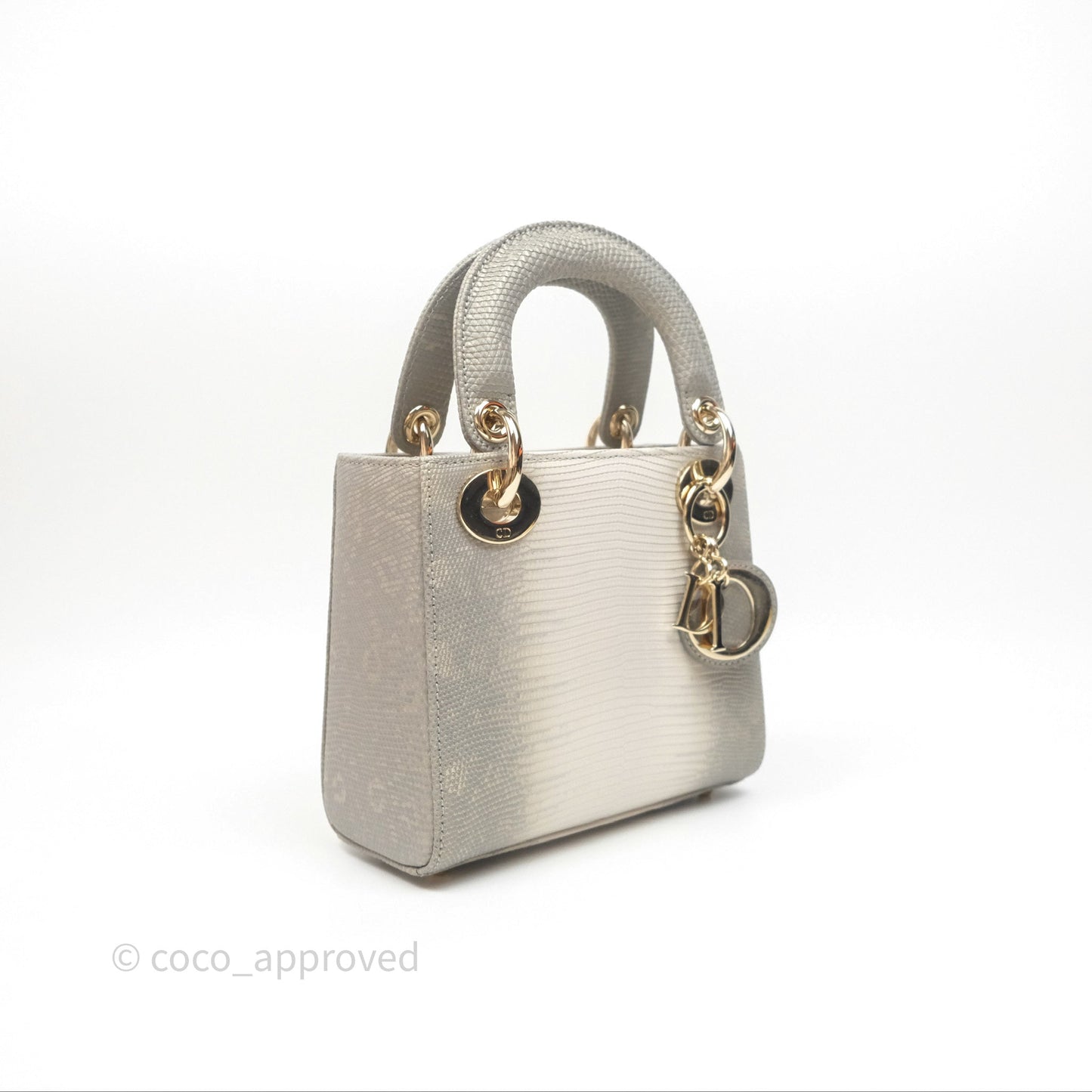 Dior Mini Lady Dior Ombre Grey White Lizard Gold Hardware