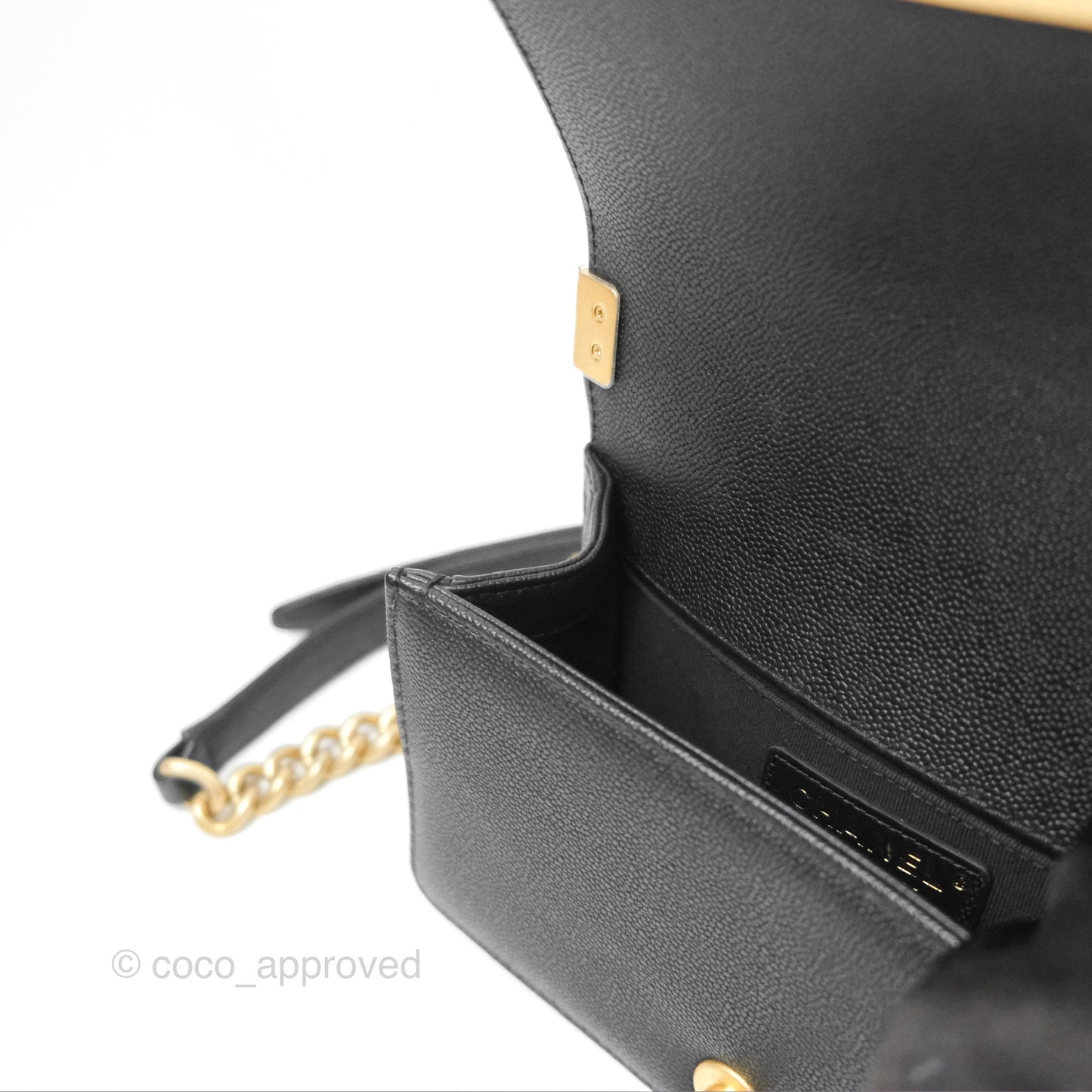 Chanel Small Chain Around Boy Quilted Black Caviar Aged Gold Hardware