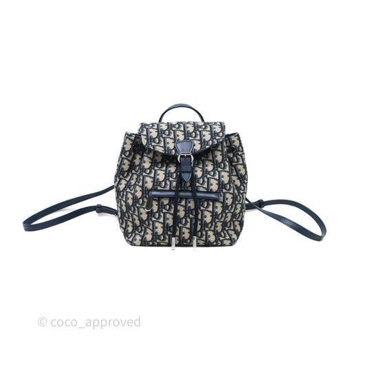 Christian Dior Mini Backpack Oblique Jacquard Beige and Blue
