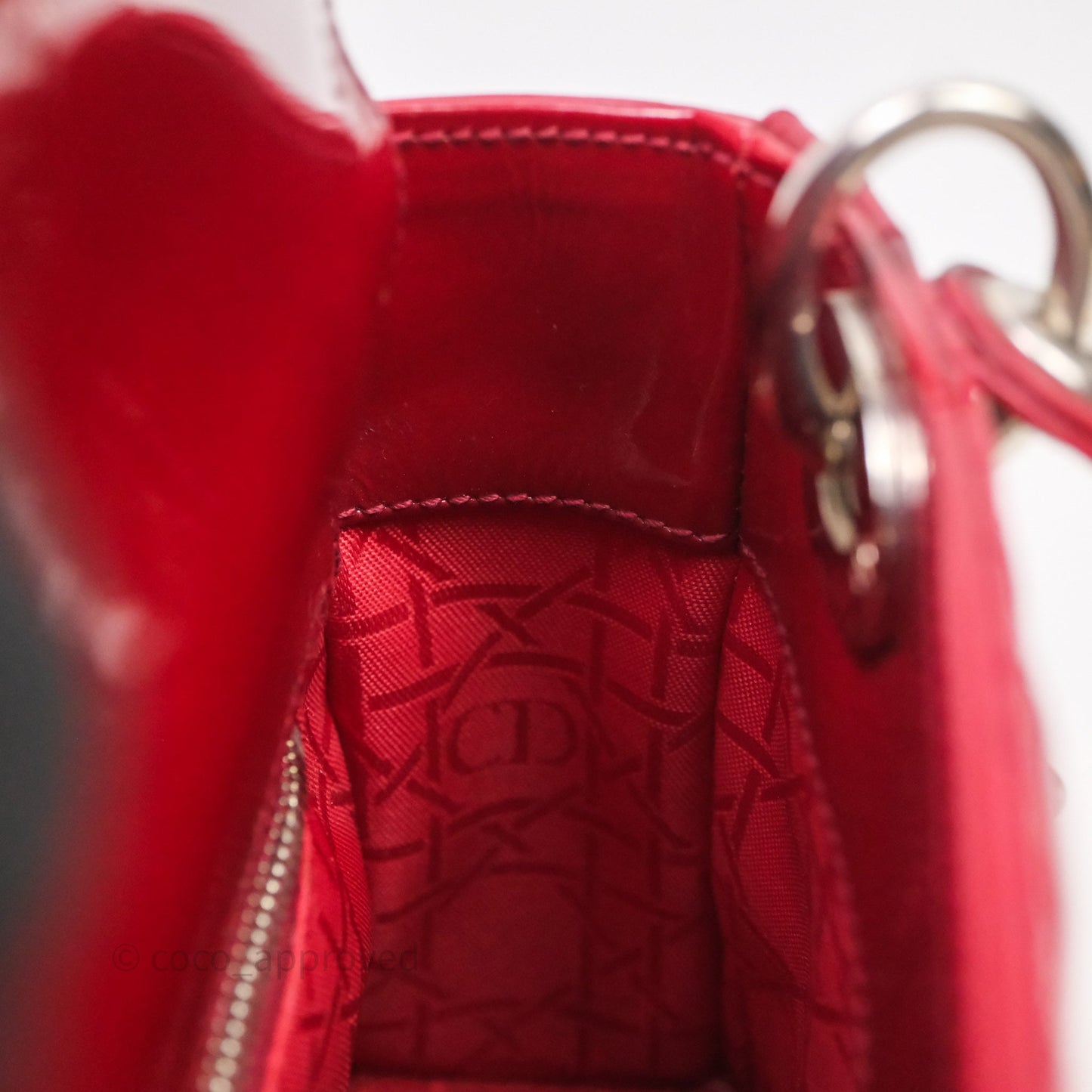 Christian Dior Mini Lady Dior Red Patent Cannage Silver Hardware