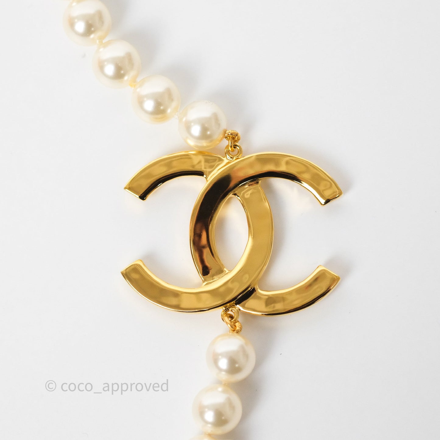 Chanel CC Pearl Long Necklace Gold Tone 20A