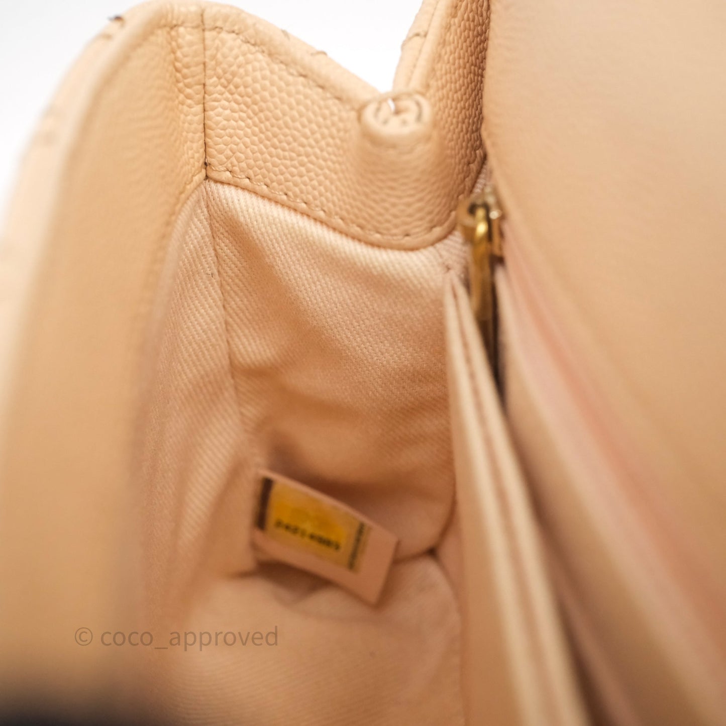 Chanel Small Coco Handle Quilted Beige Caviar Aged Gold Hardware