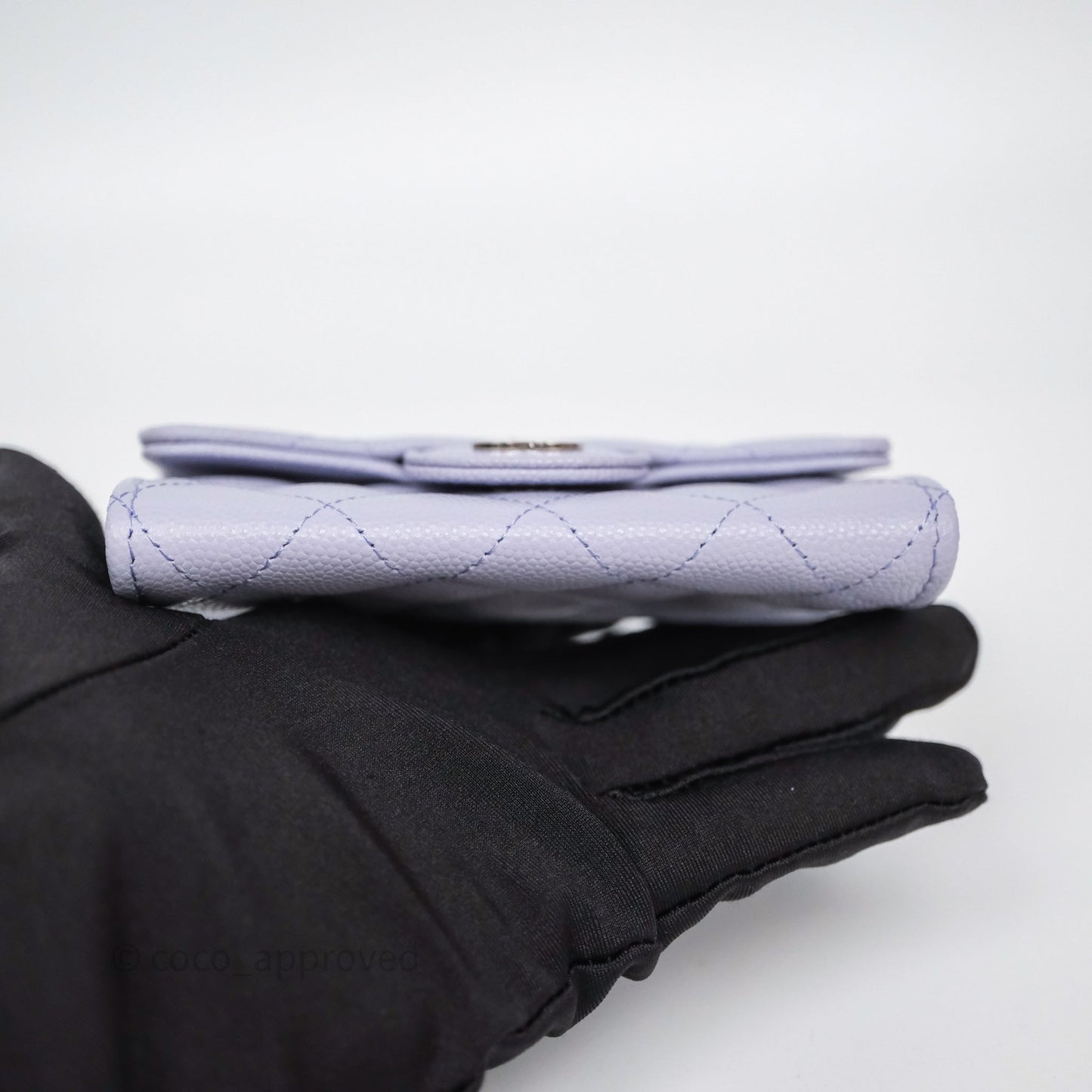 Chanel Quilted Flap Card Holder Lilac Caviar Silver Hardware