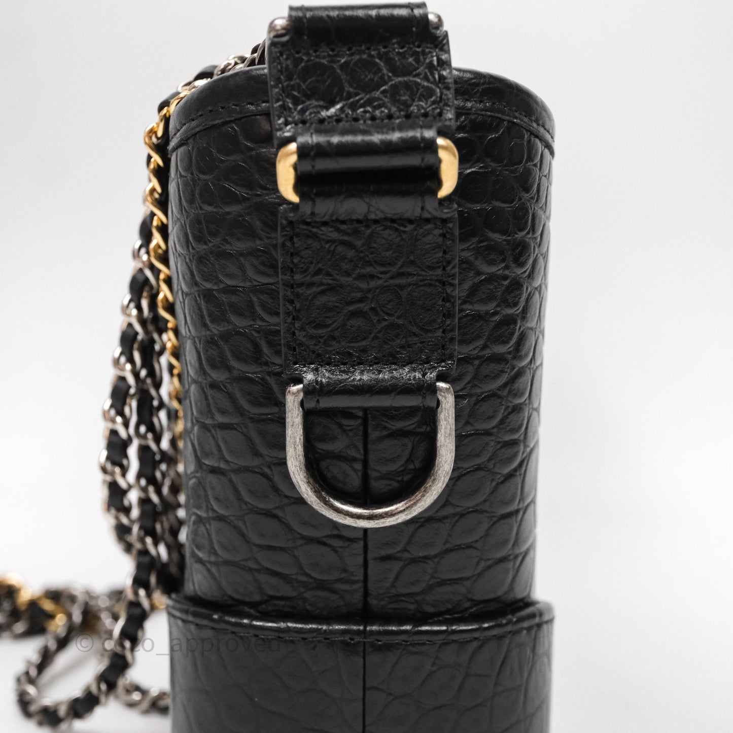 Chanel Crocodile Embossed Calfskin Small Gabrielle Cocodile Hobo Black