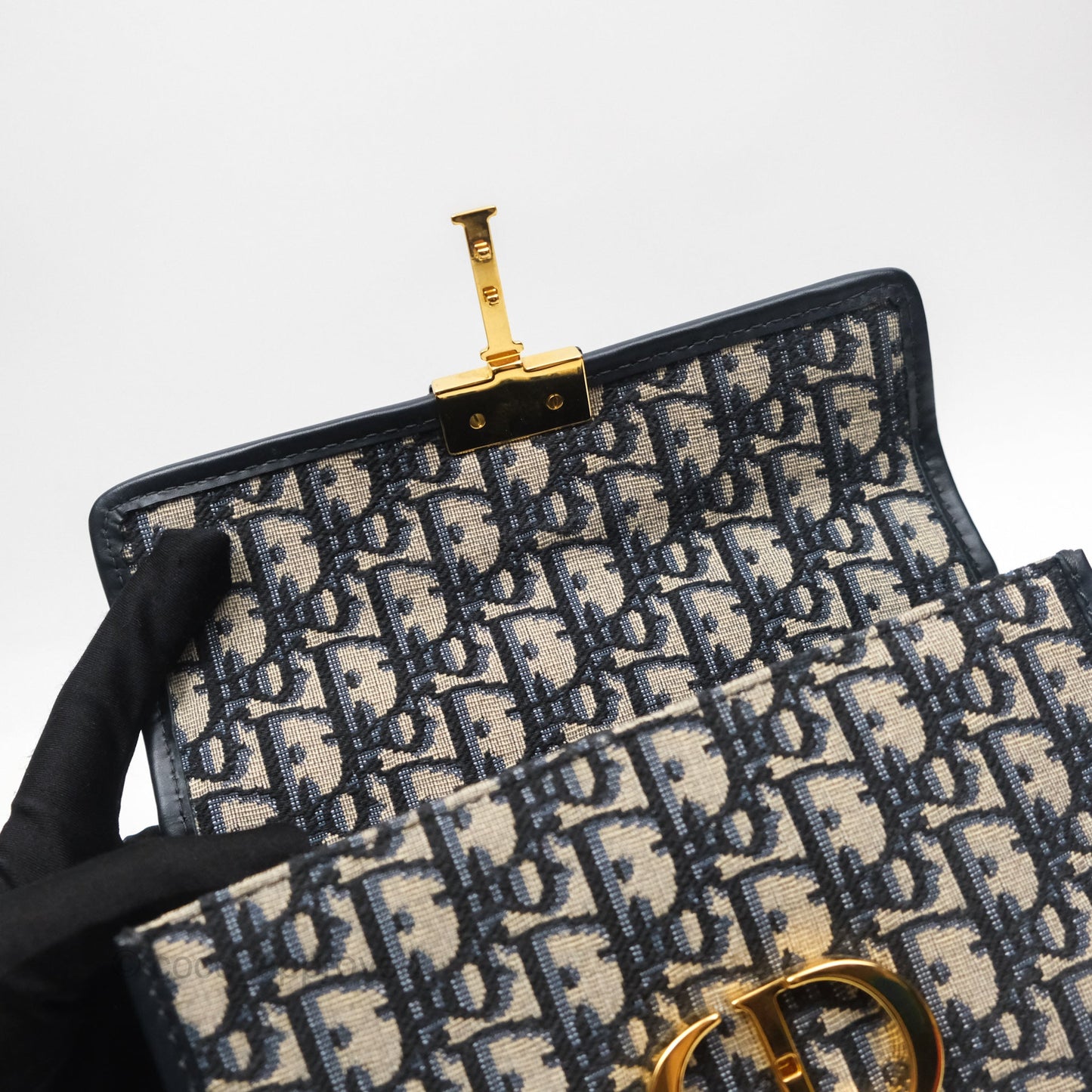 Dior 30 Montaigne East-West Bag With Chain Blue Dior Oblique Jacquard