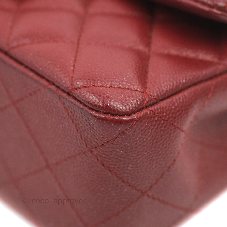 Chanel Classic Quilted Mini Rectangular Flap Iridescent Burgundy Caviar Aged Gold Hardware