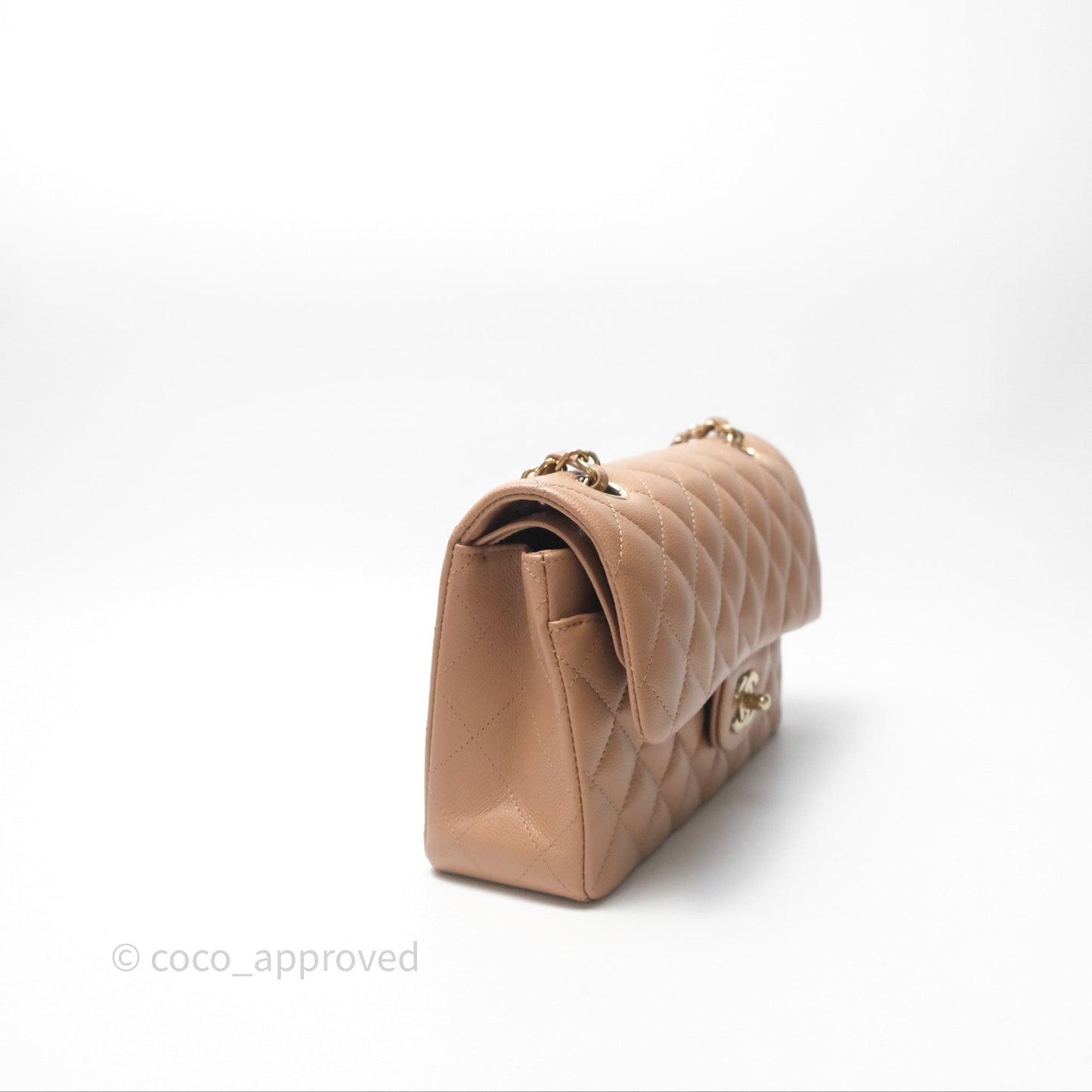 Chanel Small Classic Quilted Flap Dark Beige Caviar Gold Hardware