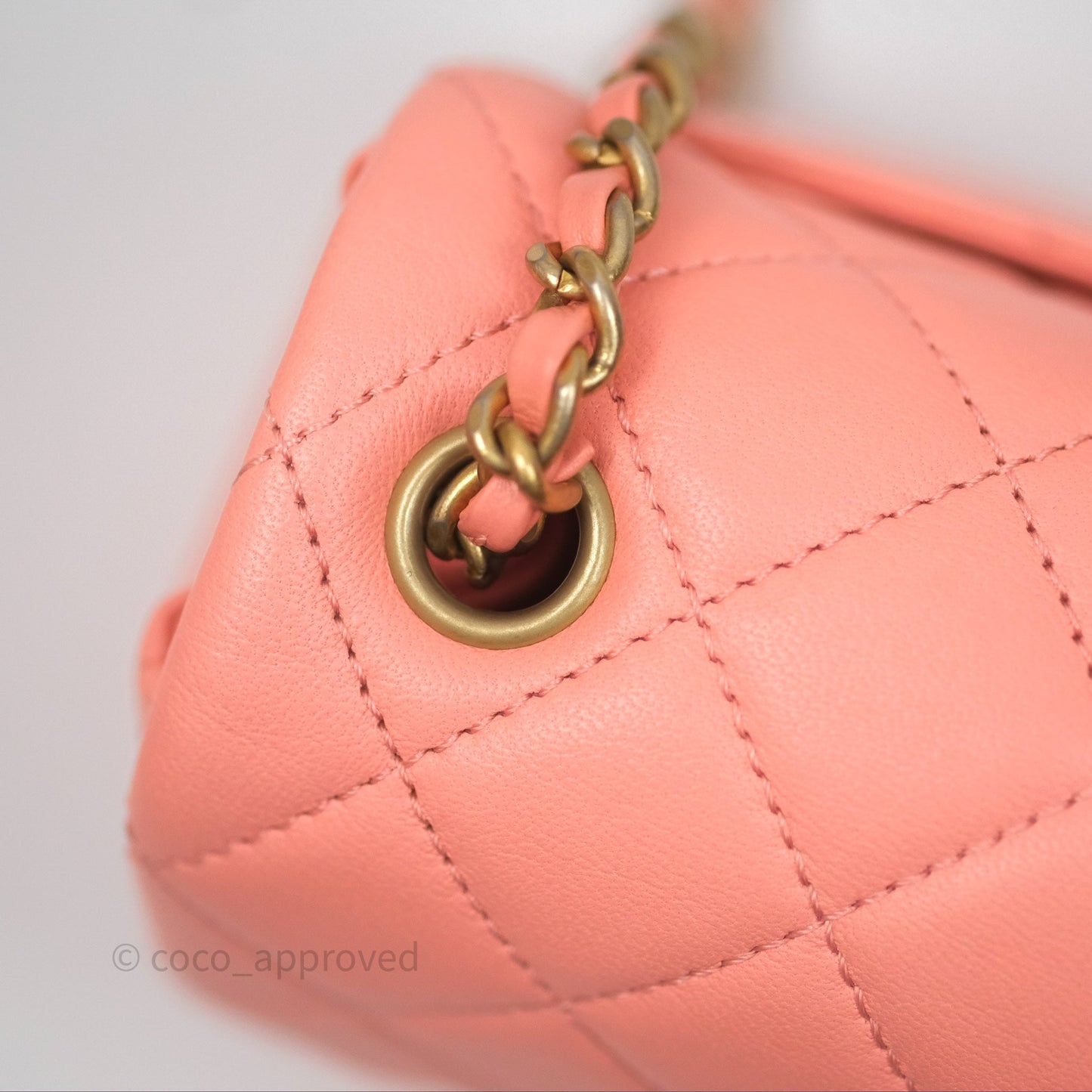 Chanel Pearl Crush Mini Square Quilted Peachy Pink Lambskin Aged Gold Hardware
