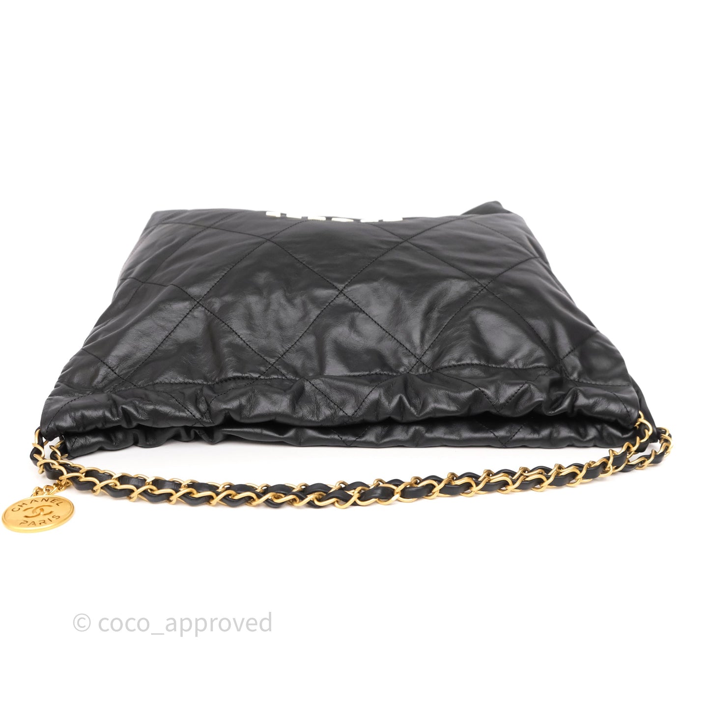 Chanel 22 Medium Black Crumpled Calfskin Aged Gold Hardware