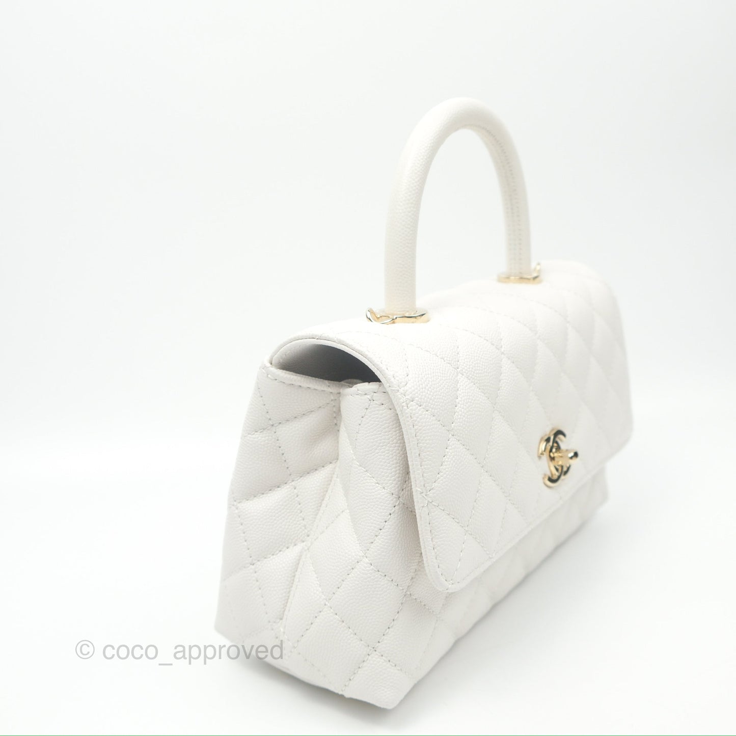 Chanel Small Quilted Coco Handle White Caviar Gold Hardware