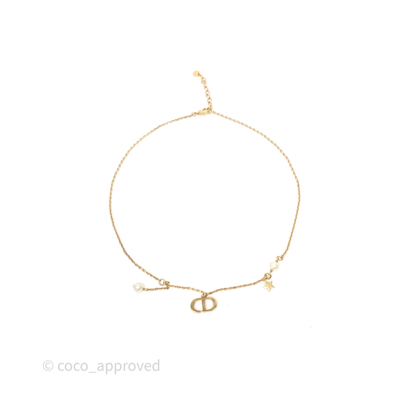 Christian Dior Petit CD Pearl Star Necklace Gold Tone