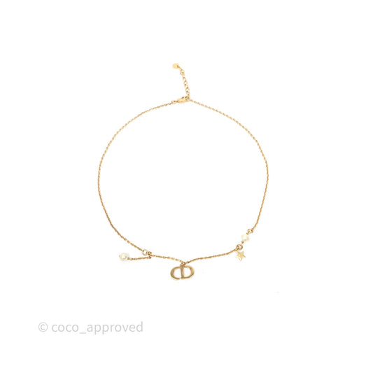 Christian Dior Petit CD Pearl Star Necklace Gold Tone