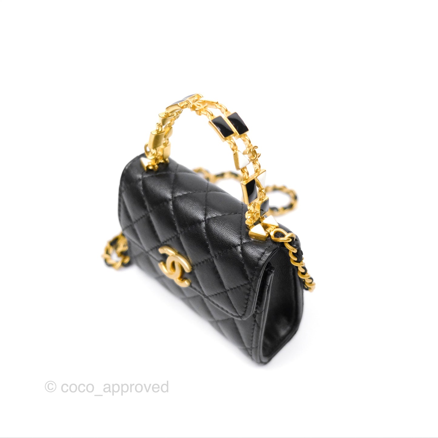 Chanel Mini Enamel Handle Clutch on Chain Black Lambskin Gold Hardware 22B