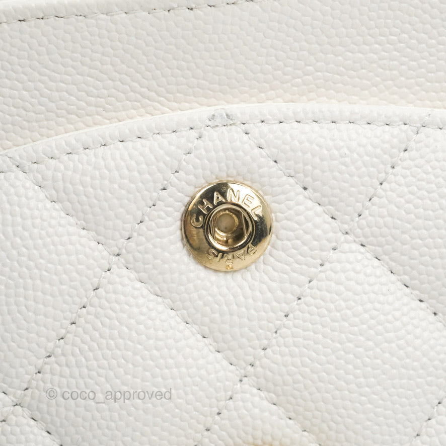 Chanel Small Classic Quilted Flap White Caviar Gold Hardware