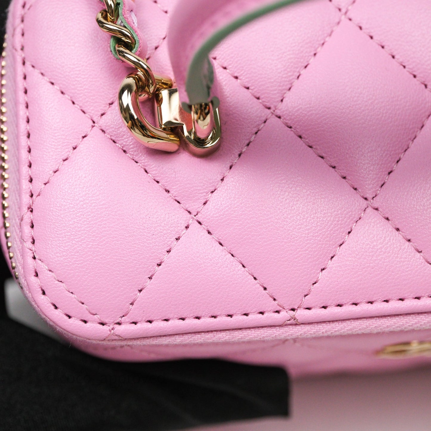 Chanel Vanity Rectangular Top Handle Pink Mint Green Lambskin Gold Hardware