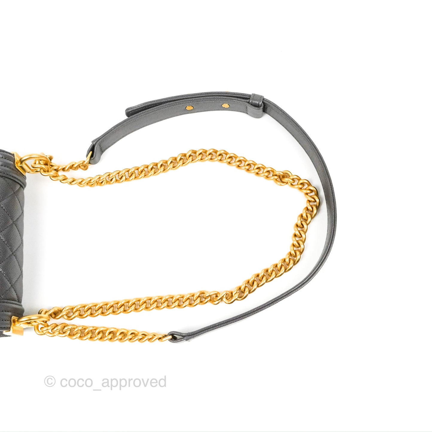 Chanel Mini Boy Dark Grey Caviar Aged Gold Hardware